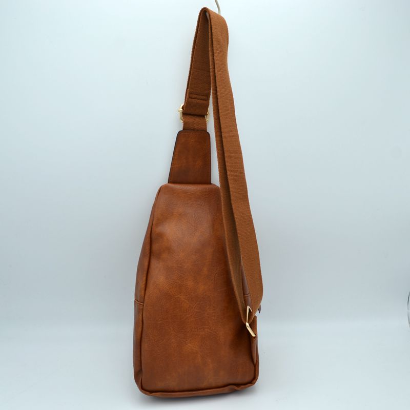 Grained Sling Bag with Perforated Accent and Gold Zippers