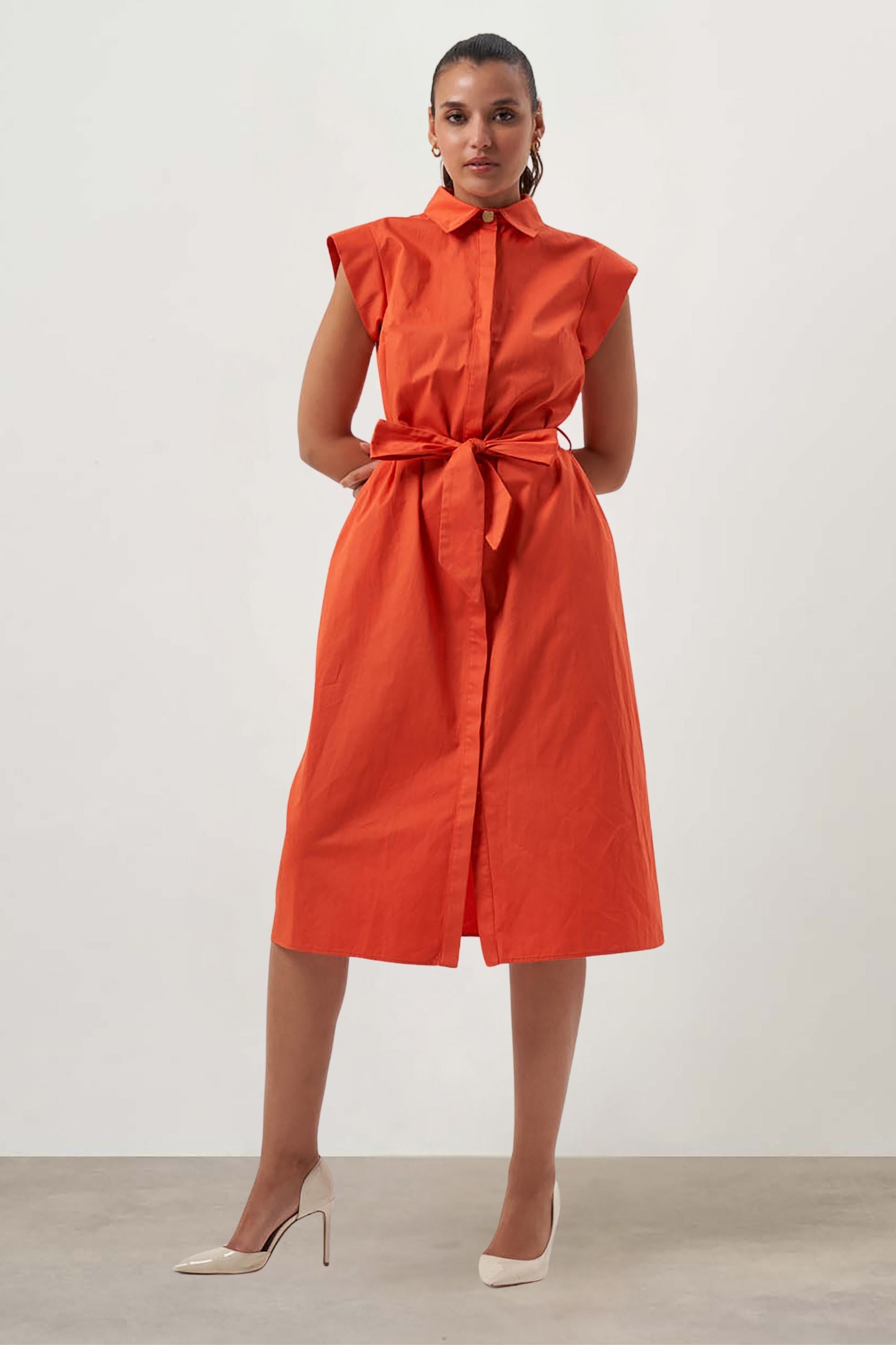 MZL Belted Sleevless Midi Pomegranate Flower Dress