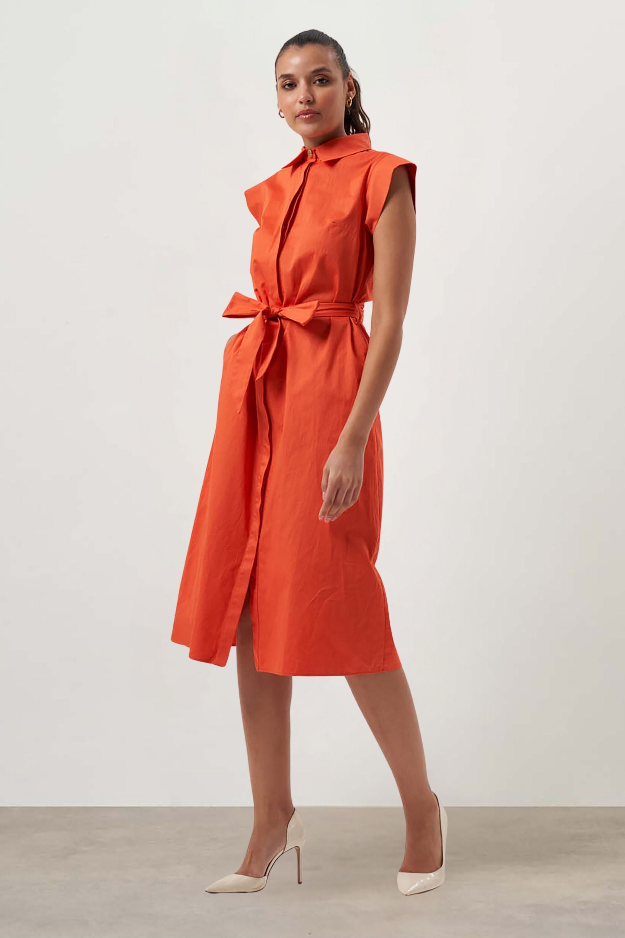 MZL Belted Sleevless Midi Pomegranate Flower Dress