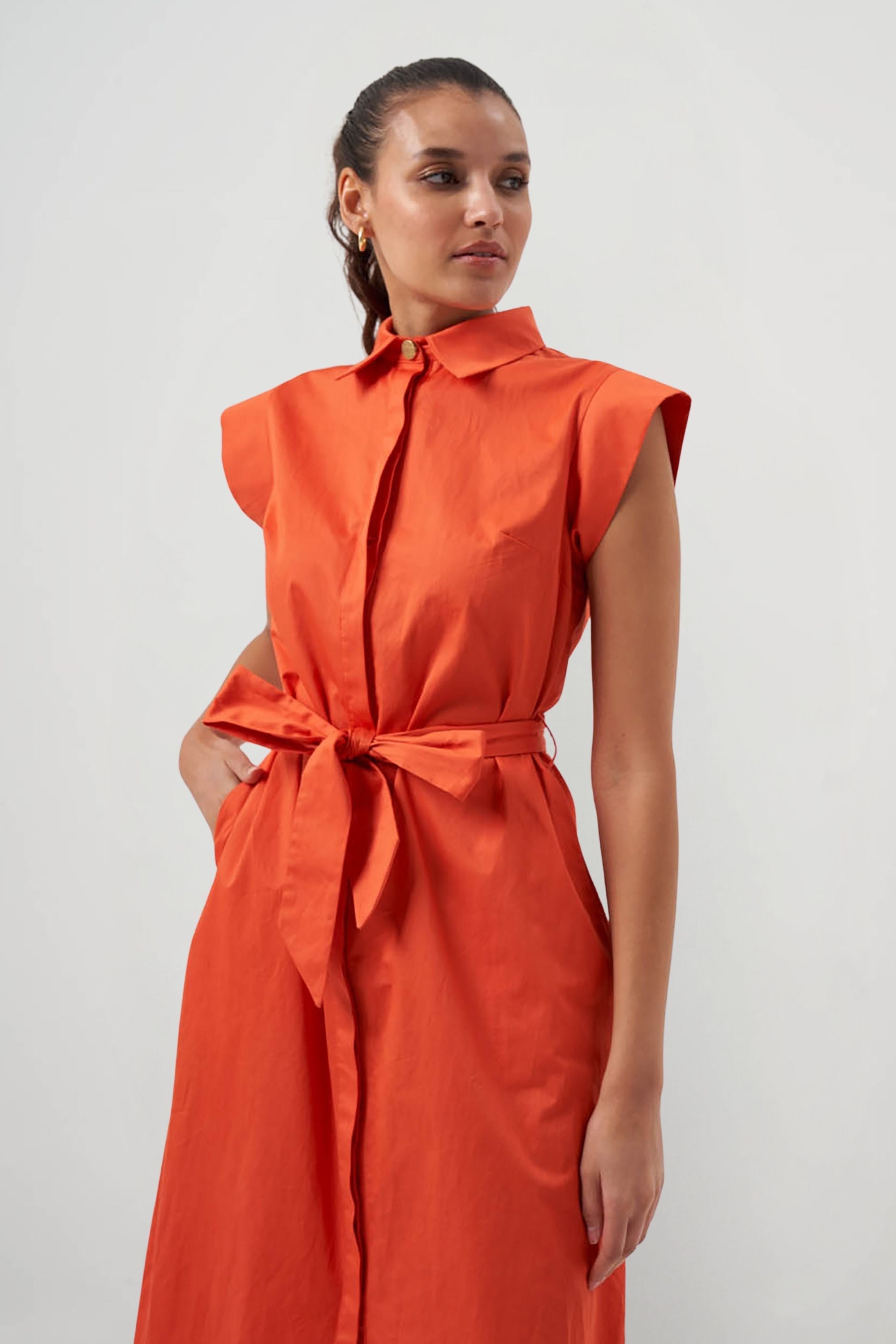 MZL Belted Sleevless Midi Pomegranate Flower Dress