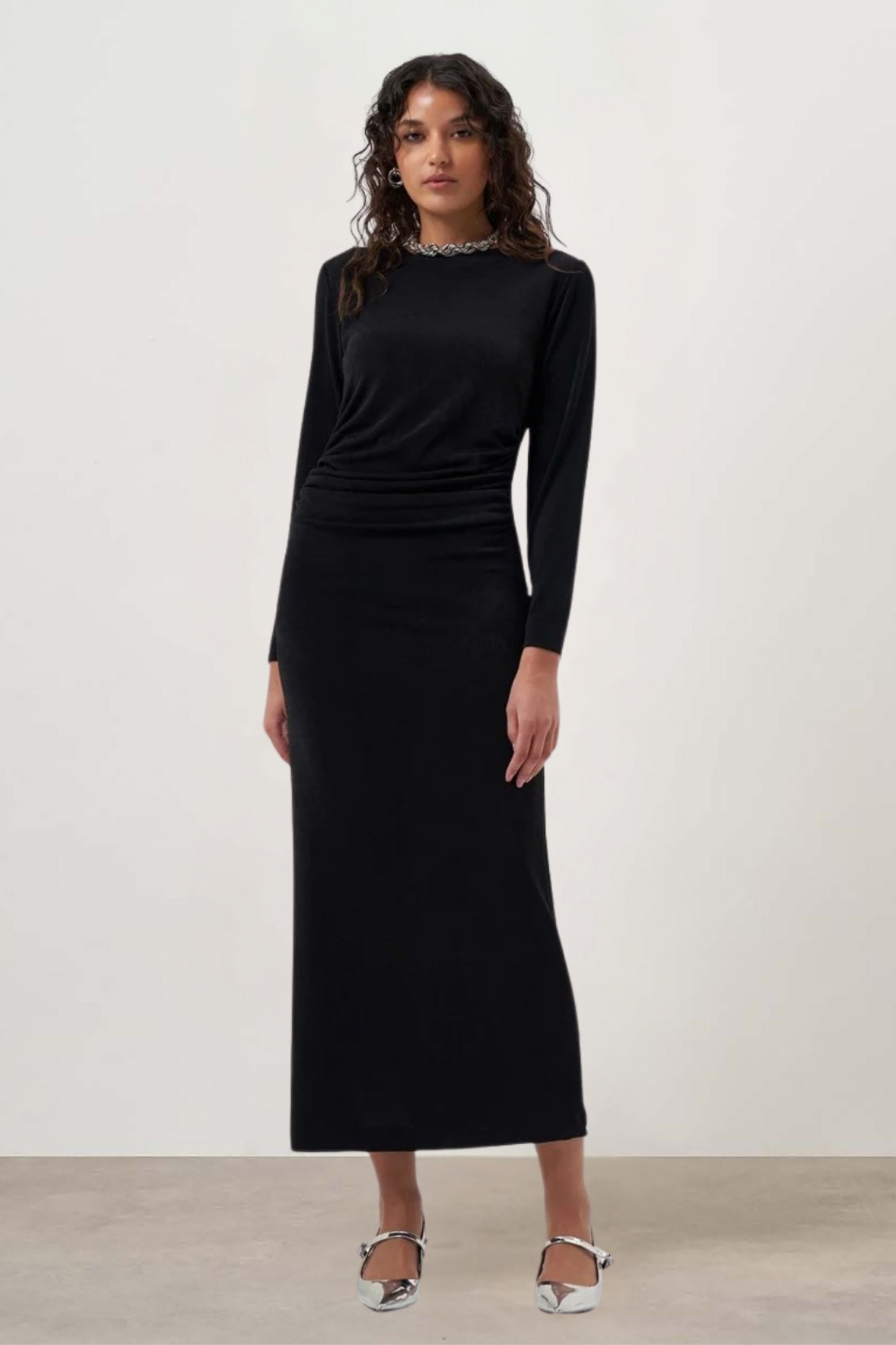 MZL Long Sleeved Gathered Dress - Black