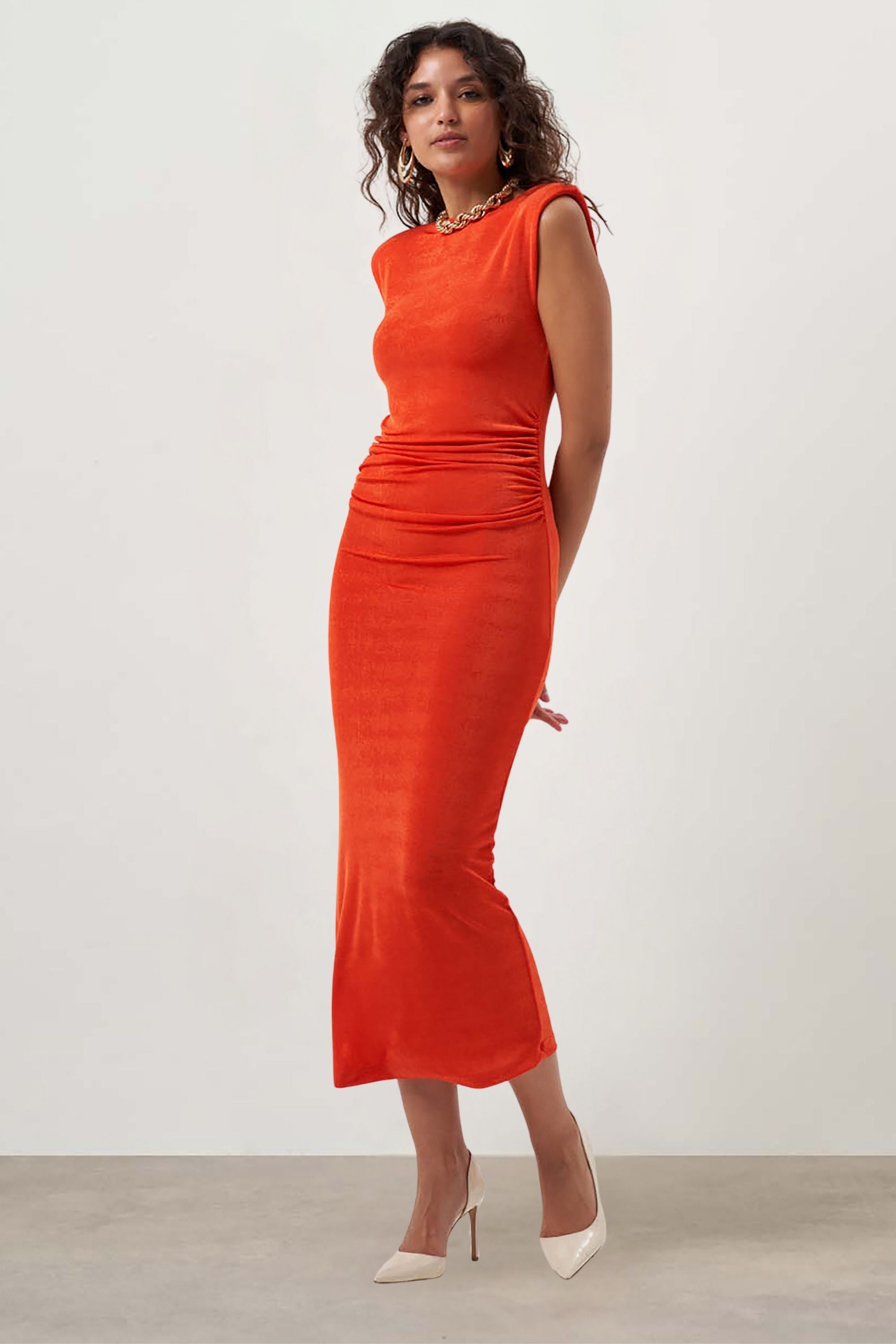 MZL Sleeveless Gathered Dress Orange Apparel