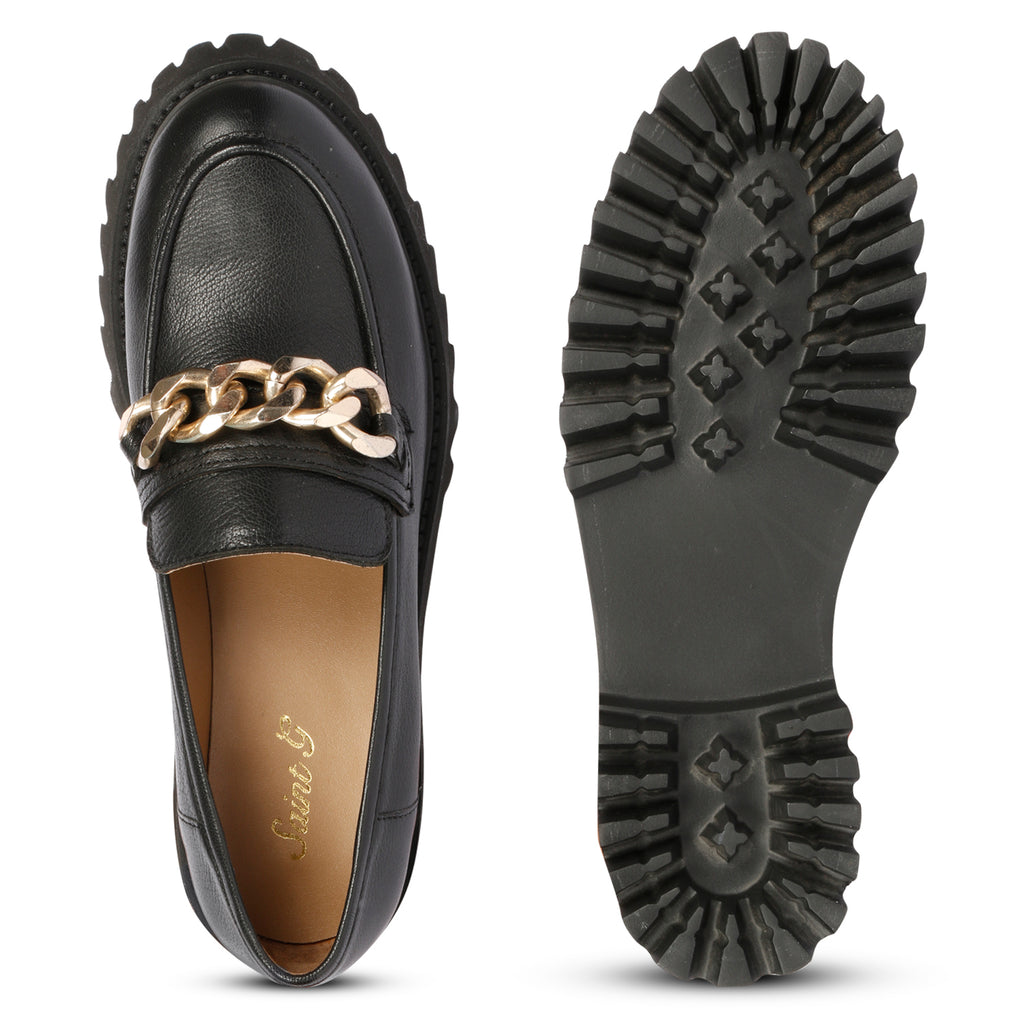 Donna Leather Black Loafers - FutureBrandsGroup