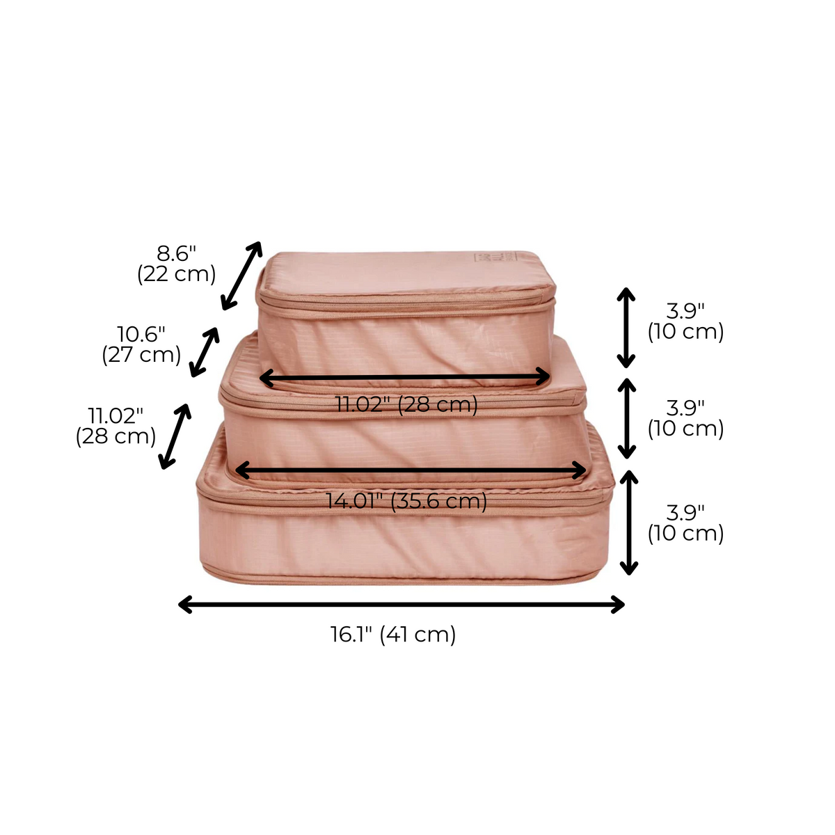 Compression Packing Cubes – Recycled Nylon – 3-pack – Pink/Blush