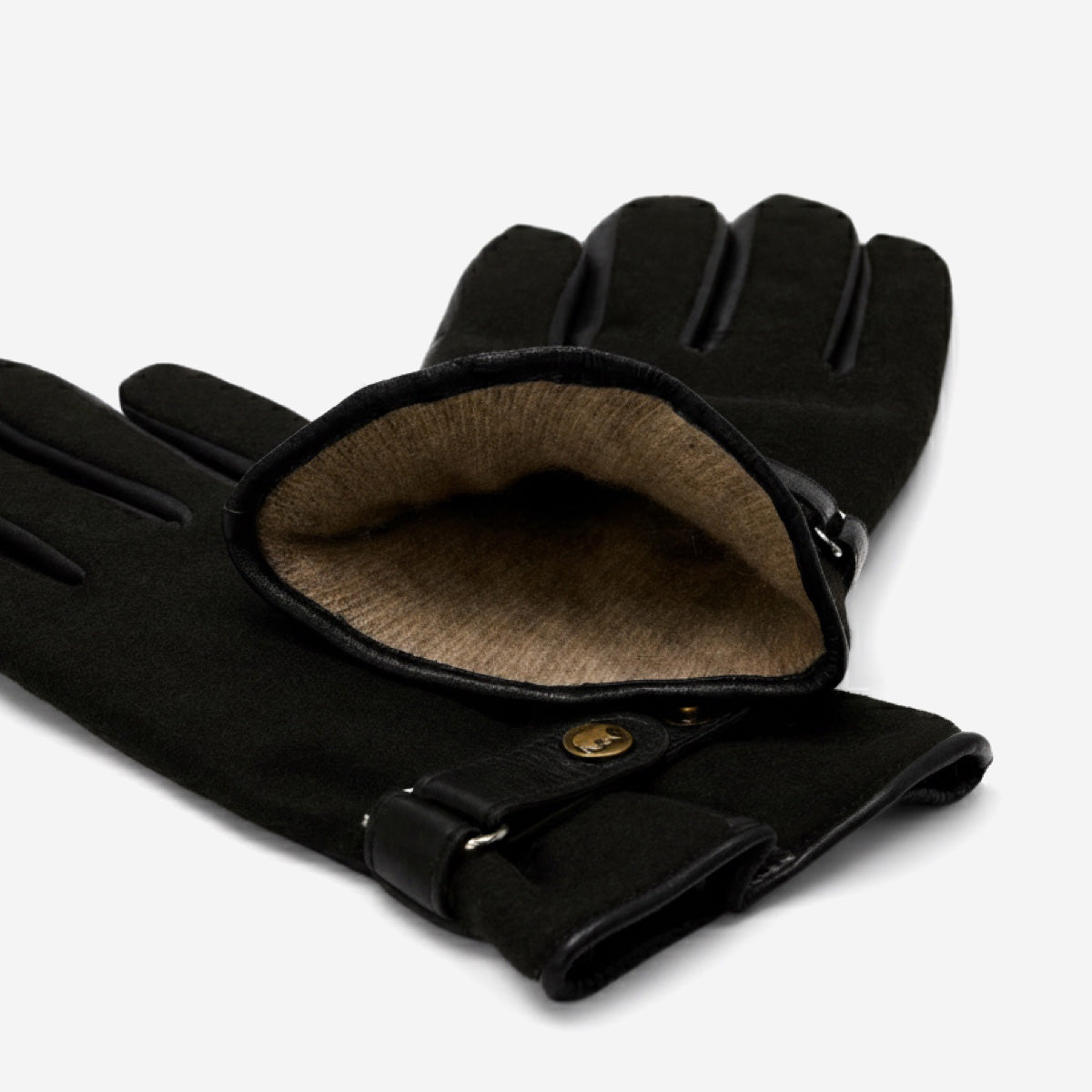 Violetta (black) - Italian tweed women's gloves with touchscreen capability and adjustable snap button