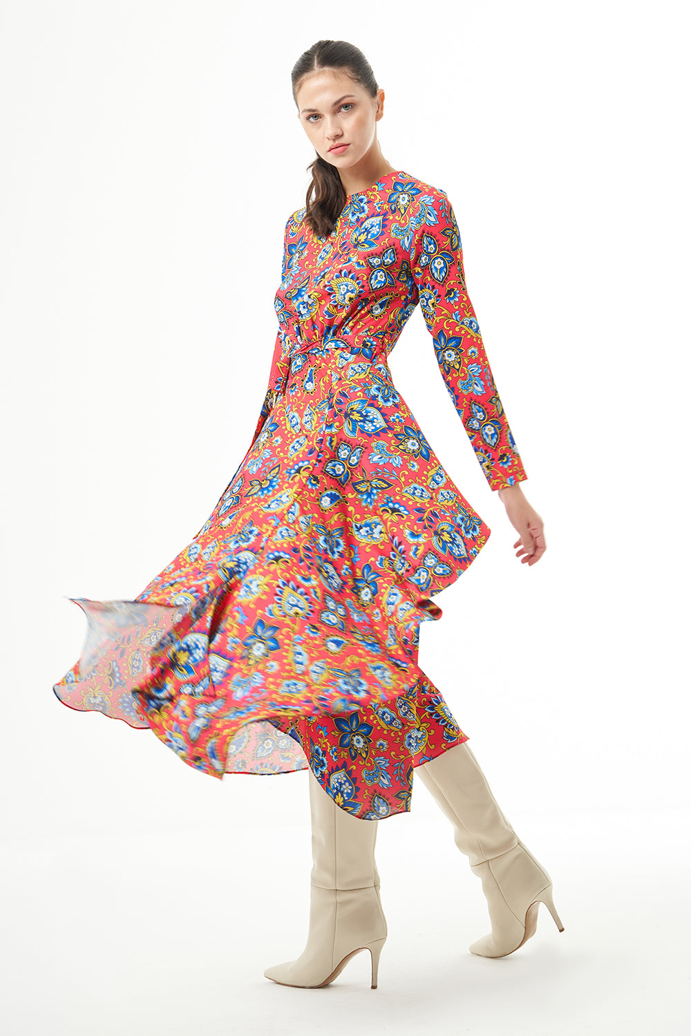 MZL Long Sleeve High Neck Midi Dress