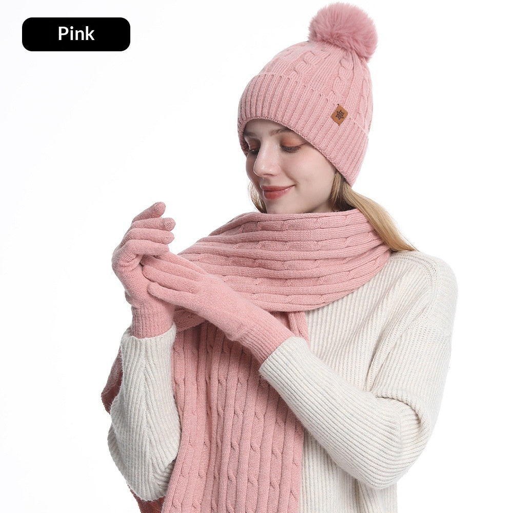 Winter Knit Hat, Scarf & Gloves Set