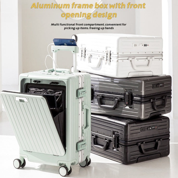 Aluminum Frame Front-Opening Spinner Luggage