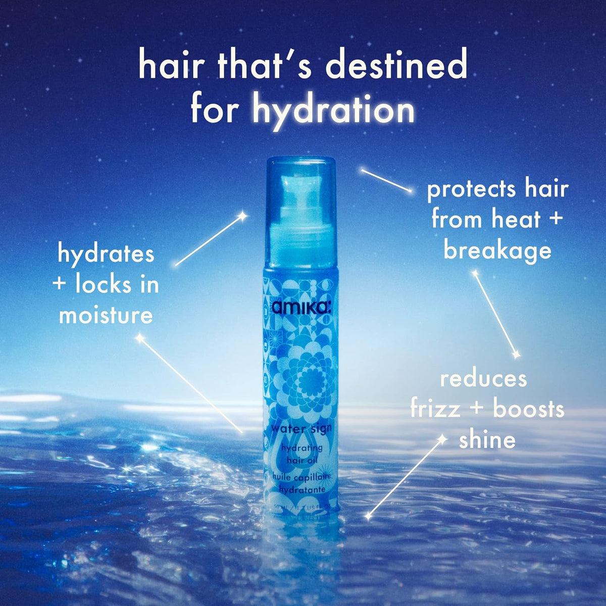 Amika Water Sign Hydrating Hair Oil with Hyaluronic Acid 1.7 Oz