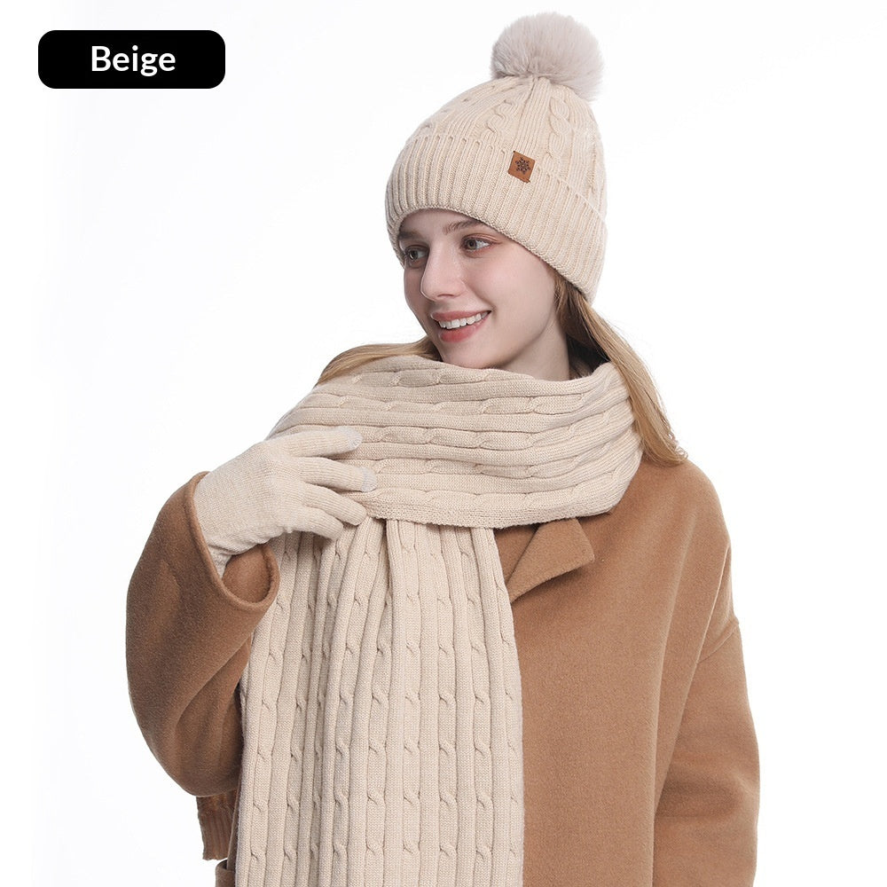 Winter Knit Hat, Scarf & Gloves Set