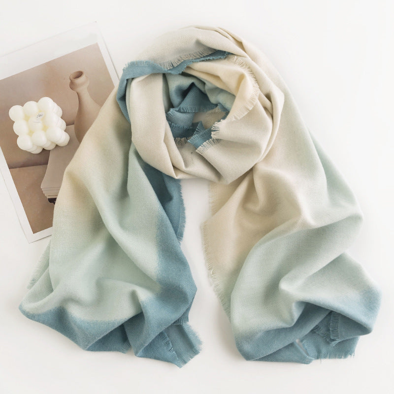Herringbone Faux Cashmere Scarf with Tassel Fringe