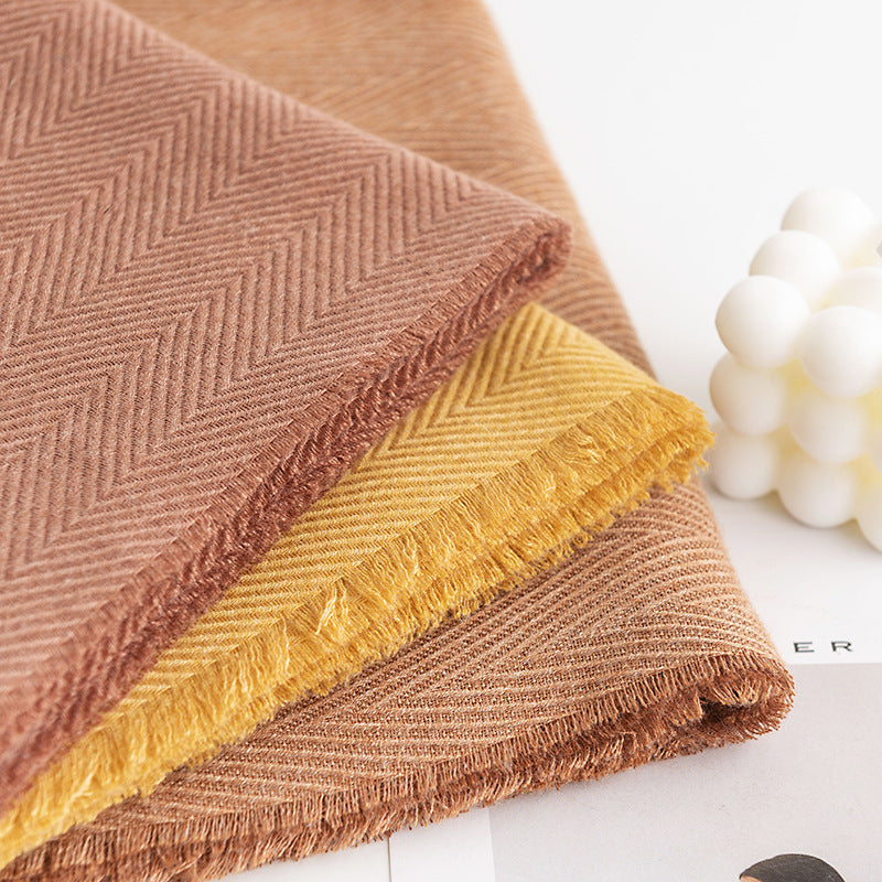 Herringbone Faux Cashmere Scarf with Tassel Fringe