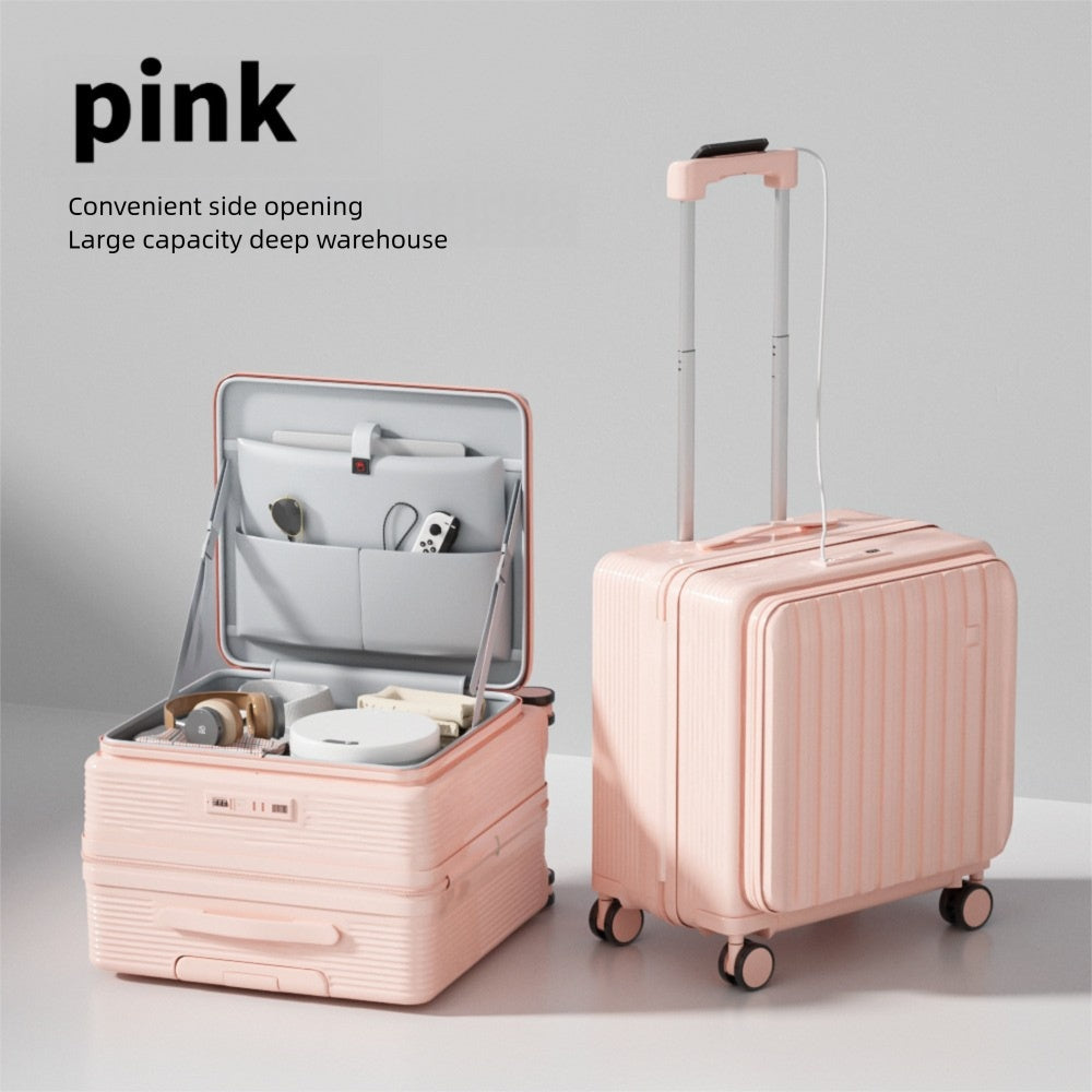 20-Inch Carry-On Suitcase with Side Opening, Cup Holder, USB Port & Combination Lock