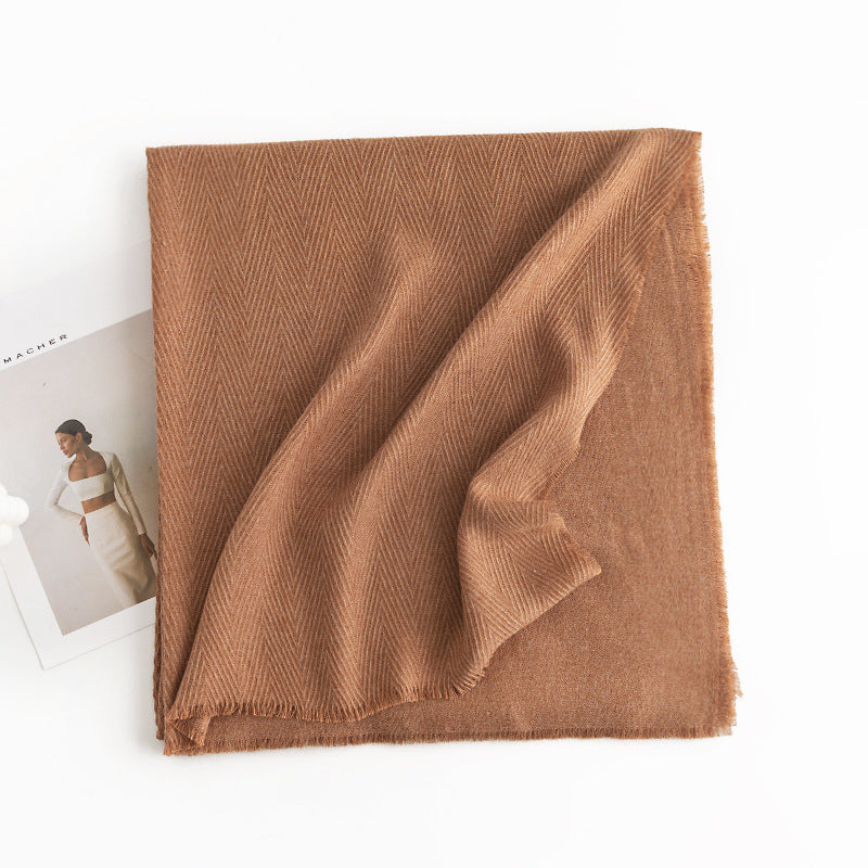 Herringbone Faux Cashmere Scarf with Tassel Fringe