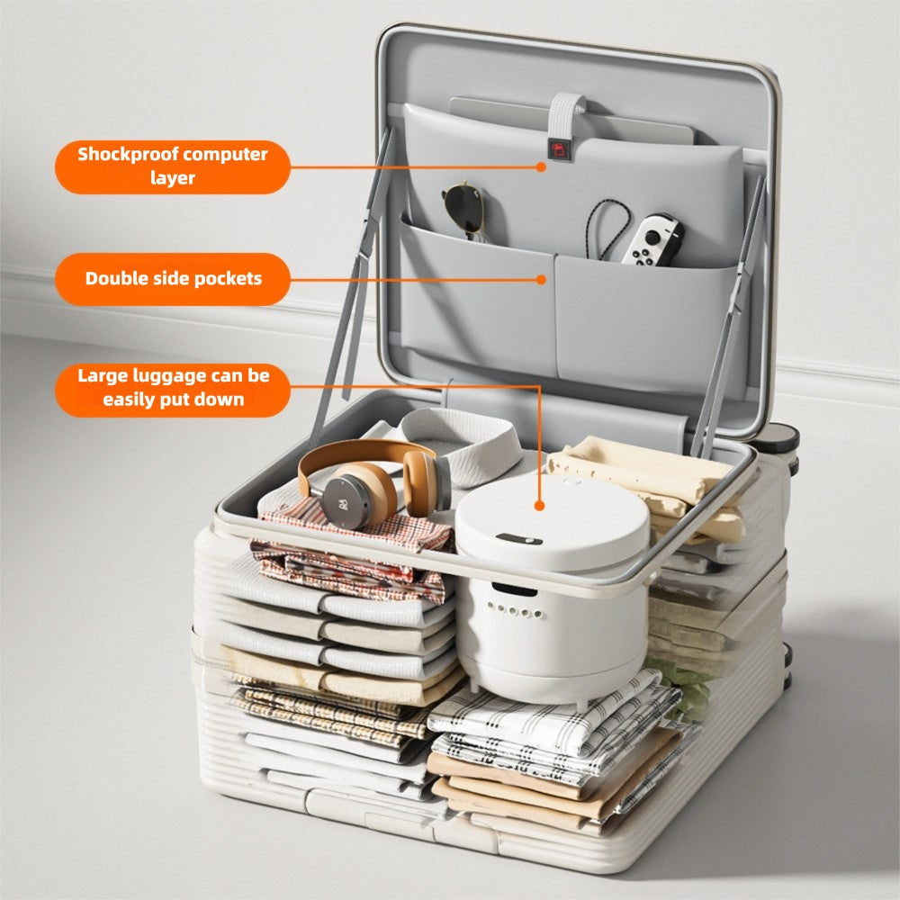 20-Inch Carry-On Suitcase with Side Opening, Cup Holder, USB Port & Combination Lock