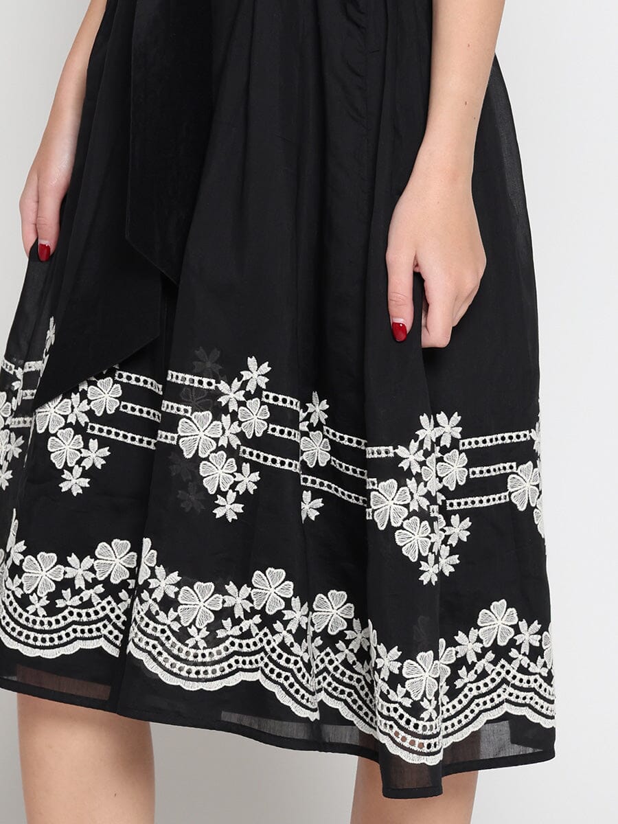 Gracia Fashion Women's Embroidered sleeve &skirt bottom puff sleeve dress