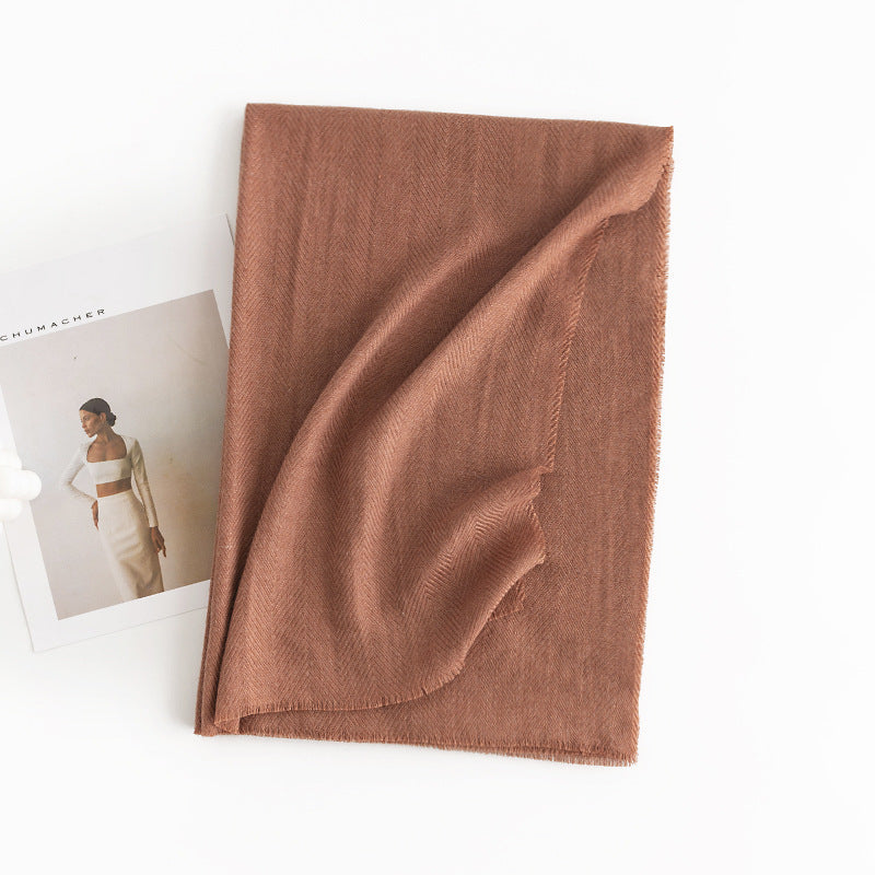 Herringbone Faux Cashmere Scarf with Tassel Fringe