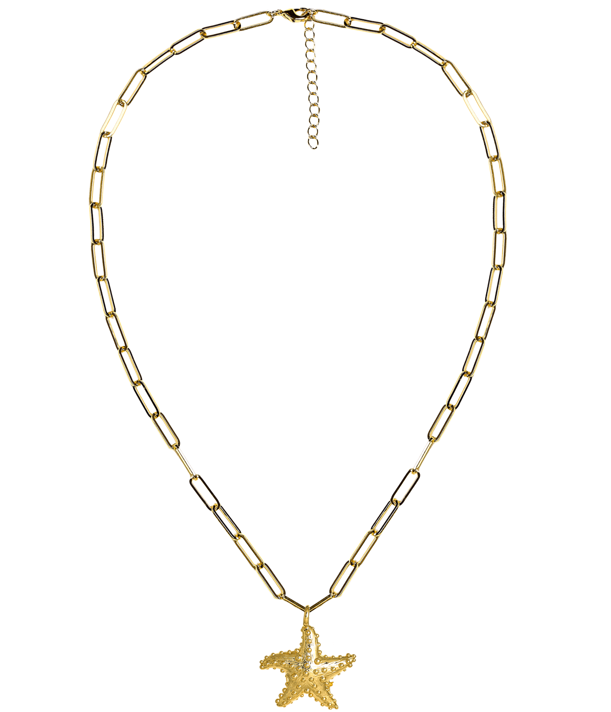 Gold Puffy Starfish Charm Necklace - 18k Gold Plated