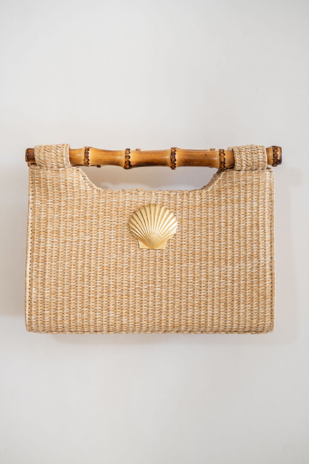 Mary Natural Straw Clutch - Bamboo Natural Handle
