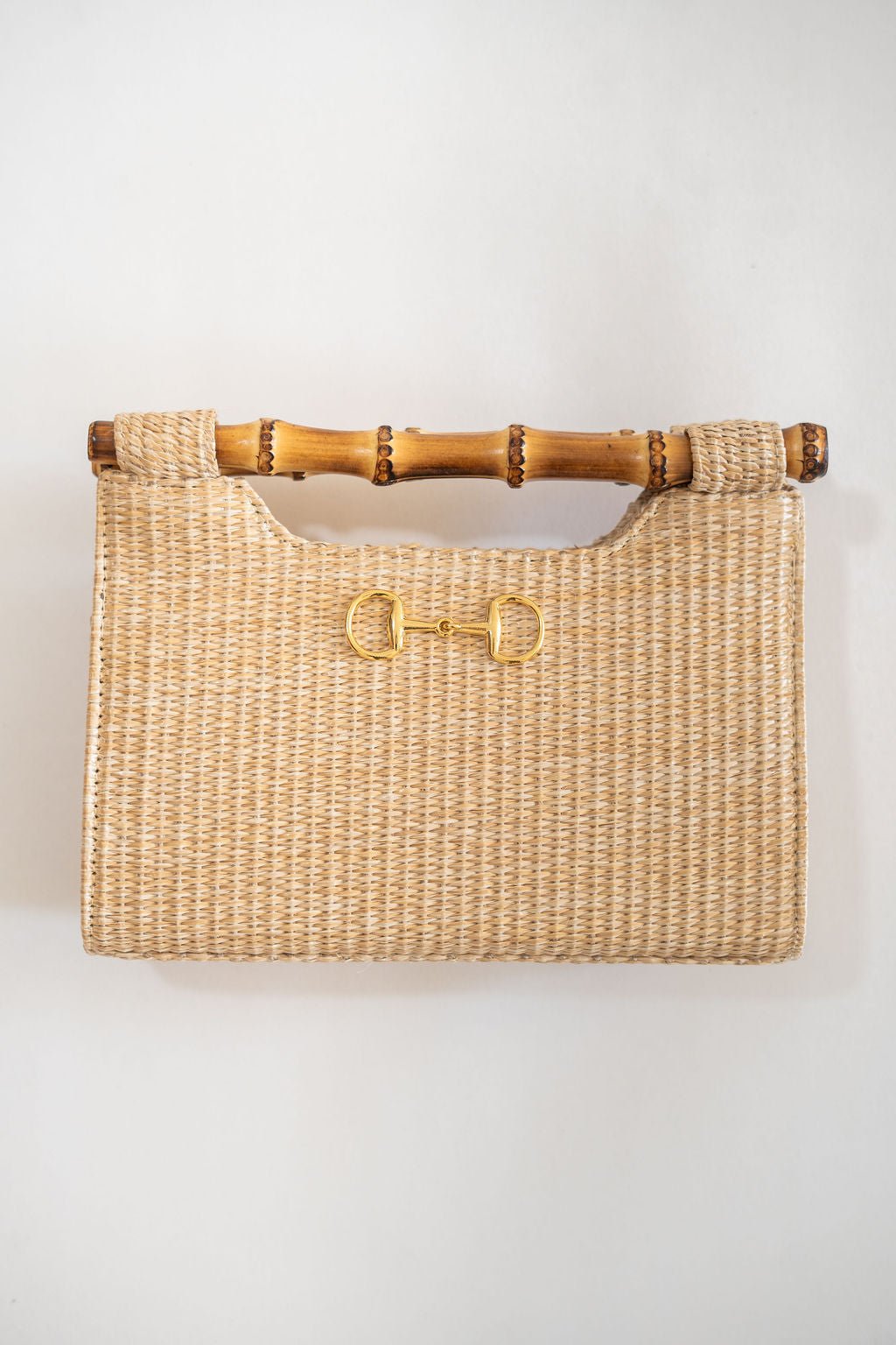 Mary Natural Straw Clutch - Bamboo Natural Handle