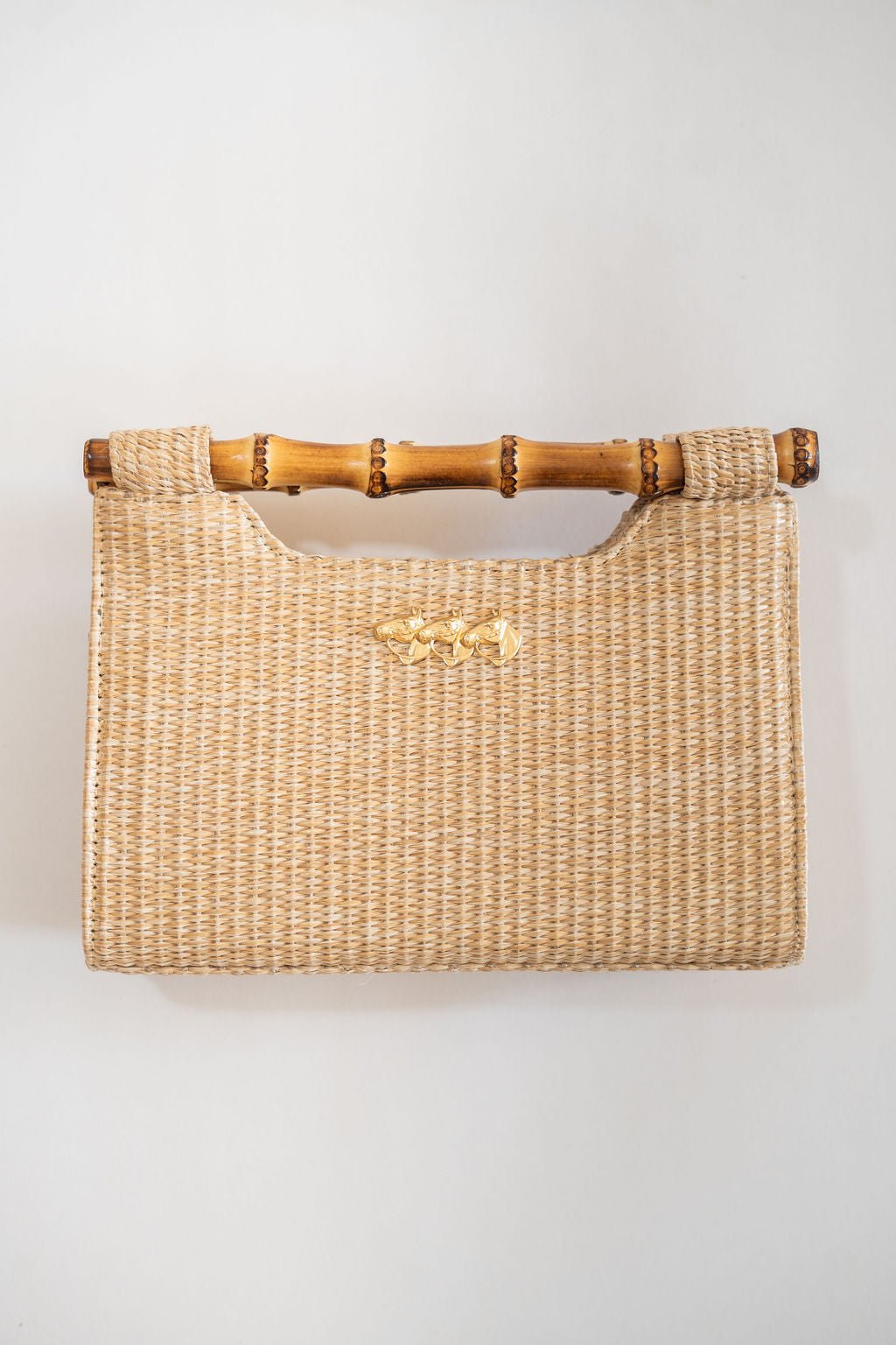 Mary Natural Straw Clutch - Bamboo Natural Handle