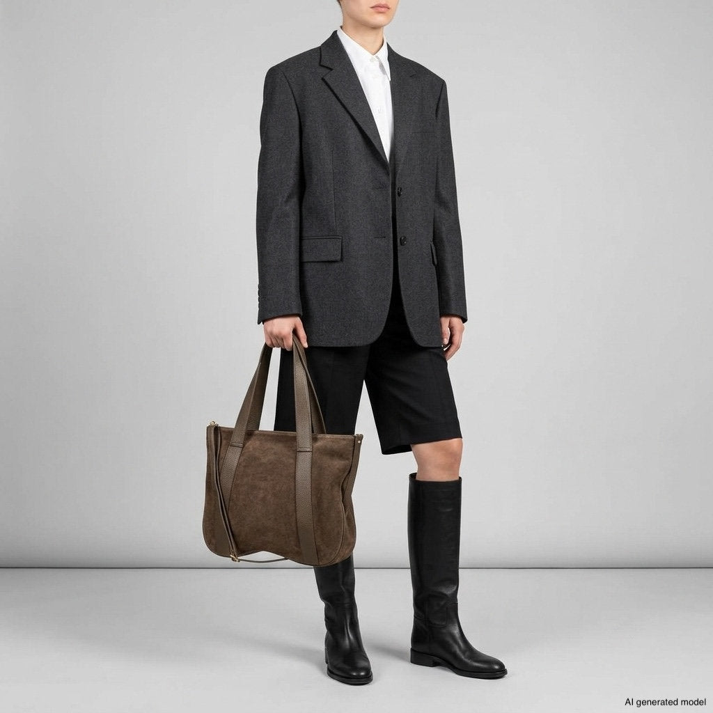 Italian Genuine Suede & Full-Grain Leather Tote Bag | Varese