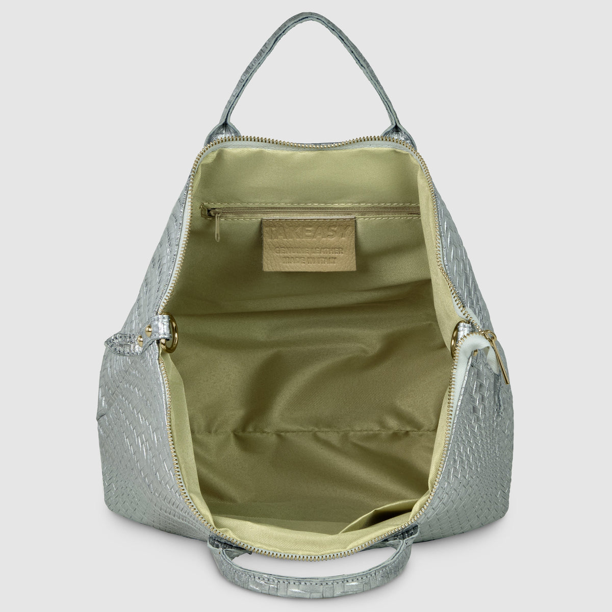 Italian Genuine Basketweave-Embossed Metallic Suede Top-Handle Bag | Imperia