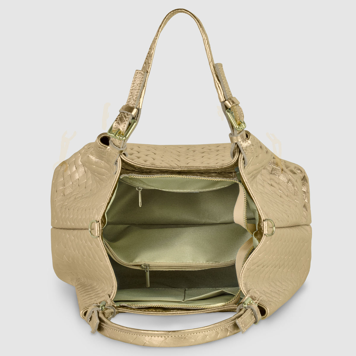 Italian Genuine Woven-Embossed Metallic Suede Top-Handle Bag | Savona