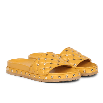 Gina Yellow Studded Slides - FutureBrandsGroup