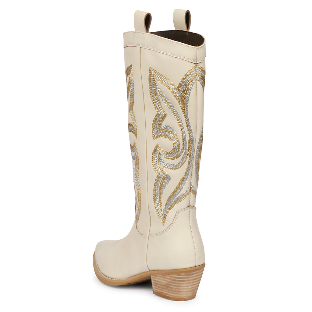 Martina Off White Leather Western Boots - FutureBrandsGroup