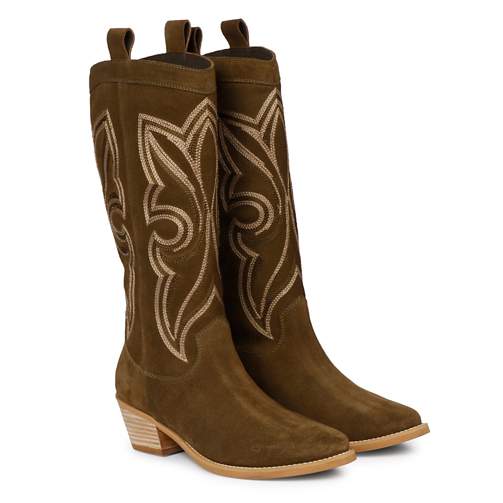 Martina Brown Suede Western Boots - FutureBrandsGroup
