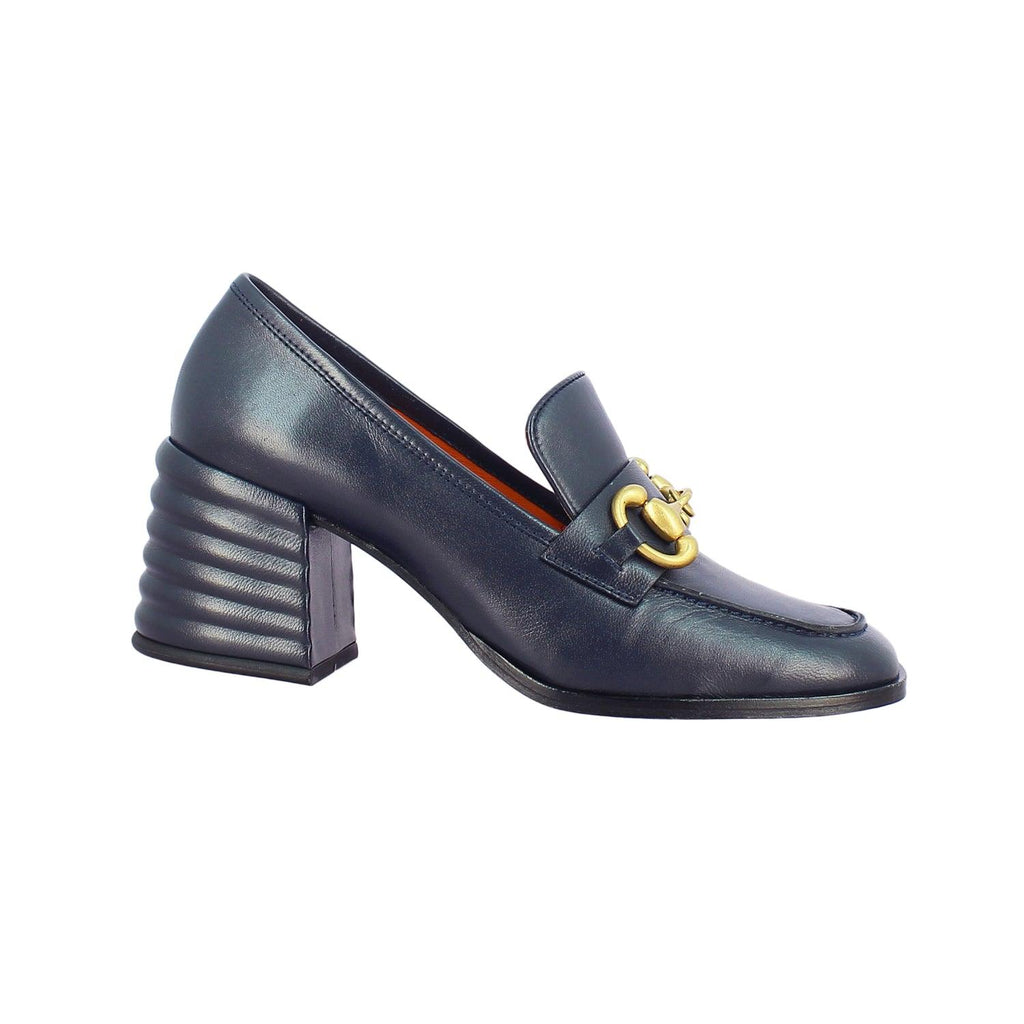Valentina Navy Leather Block Heels - FutureBrandsGroup