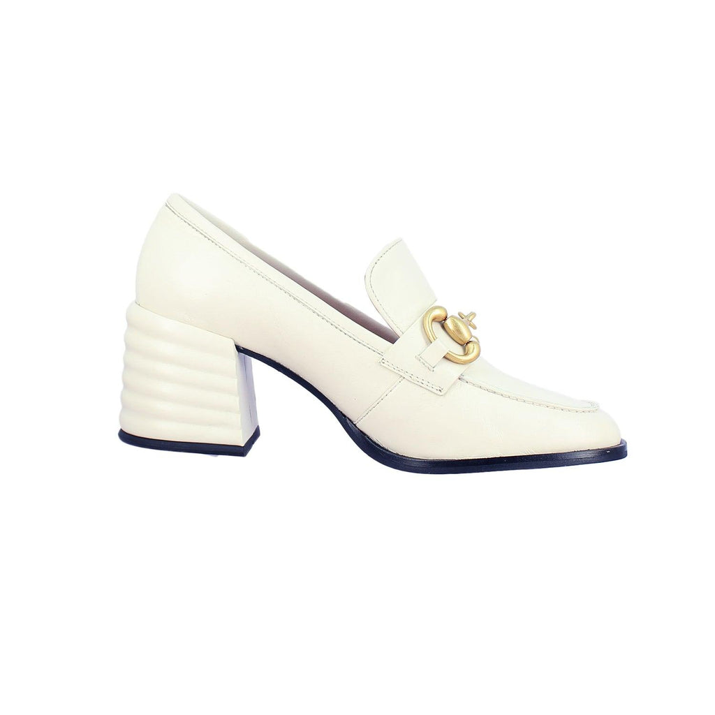 Valentina White Leather Block Heels - FutureBrandsGroup