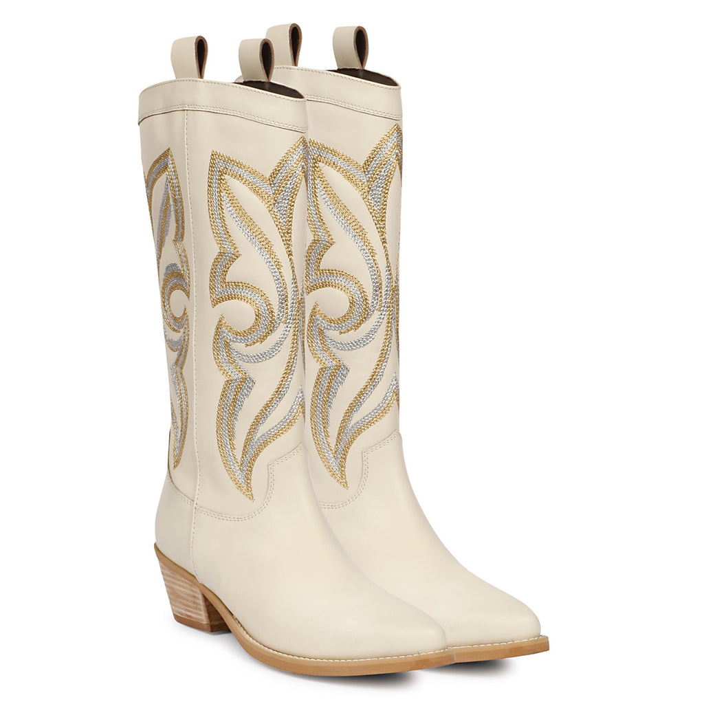 Martina Off White Leather Western Boots - FutureBrandsGroup