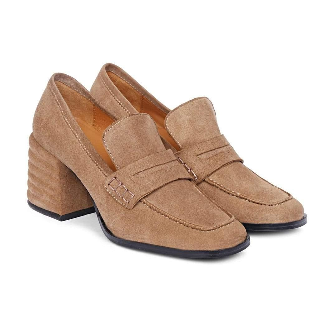 Saint G BLOCK HEEL Amelia Taupe Suede Leather Handcrafted Shoes