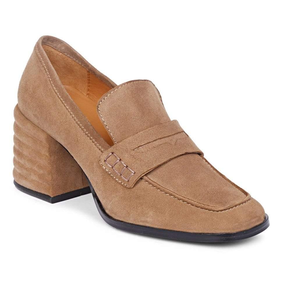 Saint G BLOCK HEEL Amelia Taupe Suede Leather Handcrafted Shoes