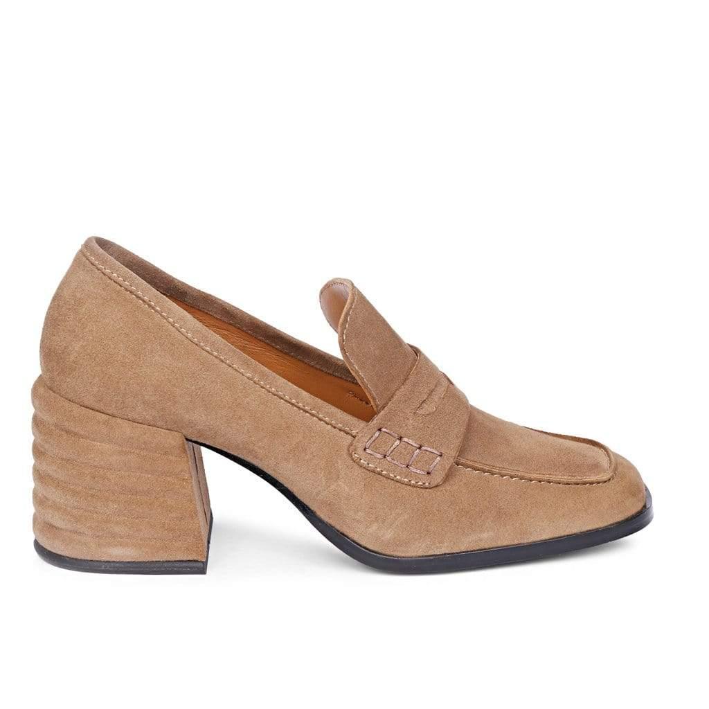 Saint G BLOCK HEEL Amelia Taupe Suede Leather Handcrafted Shoes